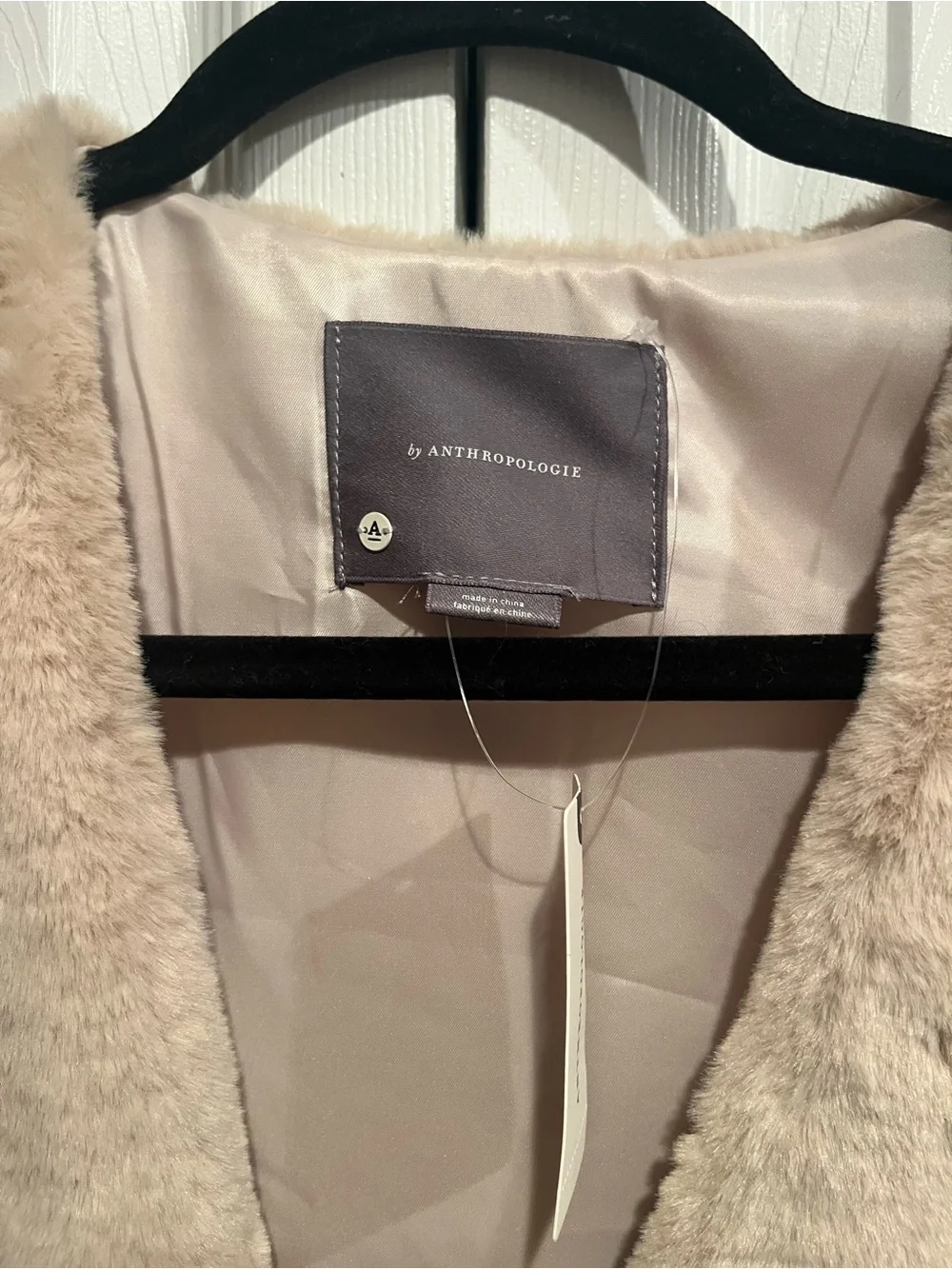 Anthropologie Beige and Black Faux Fur Colorblock Vest sz L NWT